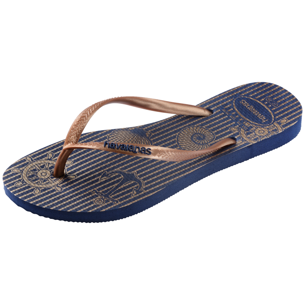 Women's Nautical Slim Flip Flops - Navy Blue/Rose