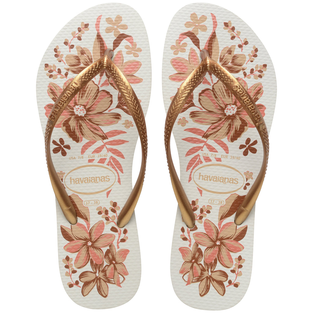 Women's Slim Organic Flip Flops - White/Golden